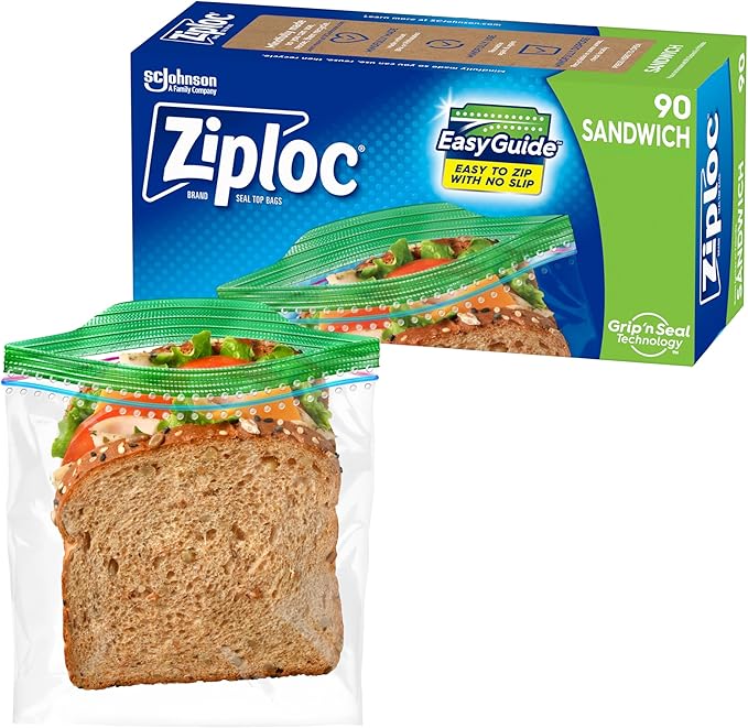 Ziploc Sandwich and Snack Bags, Storage Bags for On the Go Freshness, Grip 'n Seal Technology for Easier Grip, Open, and Close, 90 Count
