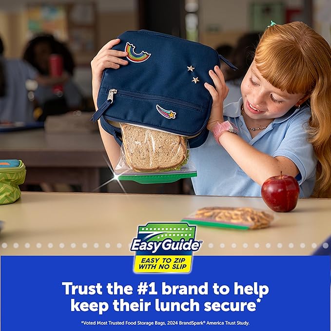 ziploc sandwich and snack bags, storage bags for on the go freshness, grip 'n seal technology for easier grip, open, and close, 90 count ziploc sandwich and snack bags, storage bags for on the go freshness, grip 'n seal technology for easier grip, open, and close, 90 count