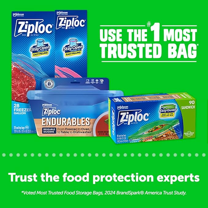 ziploc sandwich and snack bags, storage bags for on the go freshness, grip 'n seal technology for easier grip, open, and close, 90 count ziploc sandwich and snack bags, storage bags for on the go freshness, grip 'n seal technology for easier grip, open, and close, 90 count